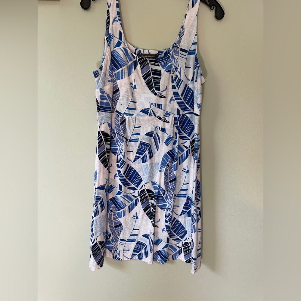 Tommy Bahama Blue and White Leaf Print Dress